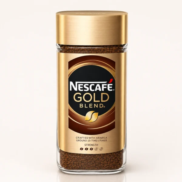 شیشه ۱۹۰ گرمی قهوه فوری گرانولی نسکافه گلد (Nescafe Gold Blend) با درب طلایی در فروشگاه بارولو