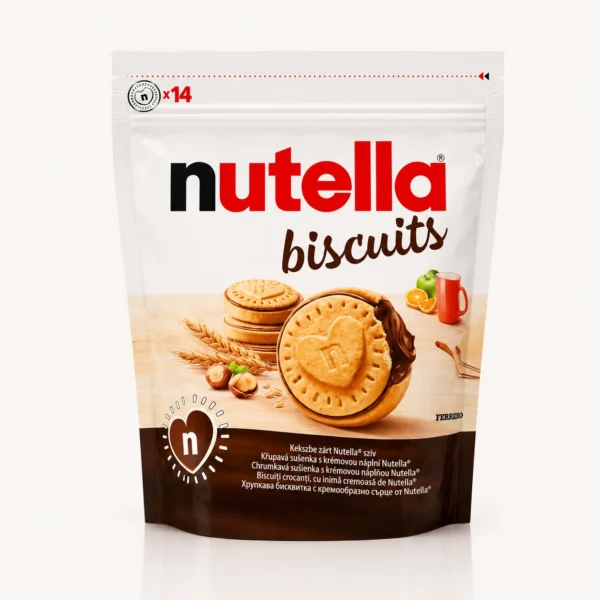 پاکت زیپ‌دار ۱۴ عددی بیسکویت نوتلا فررو (Nutella Biscuits) با مغزی کرم فندق در فروشگاه بارولو